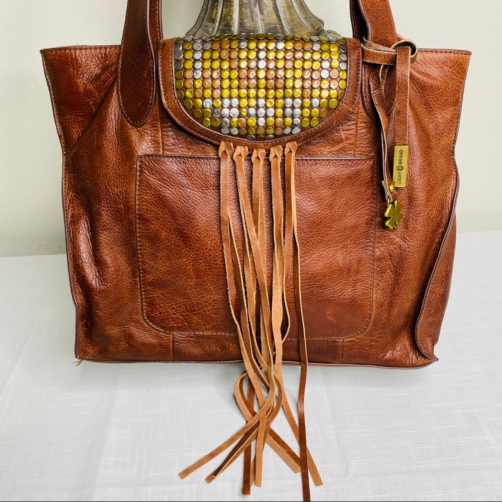 Lucky Brand Tan Tote with Sequin Flap - Picture 2 of 15
